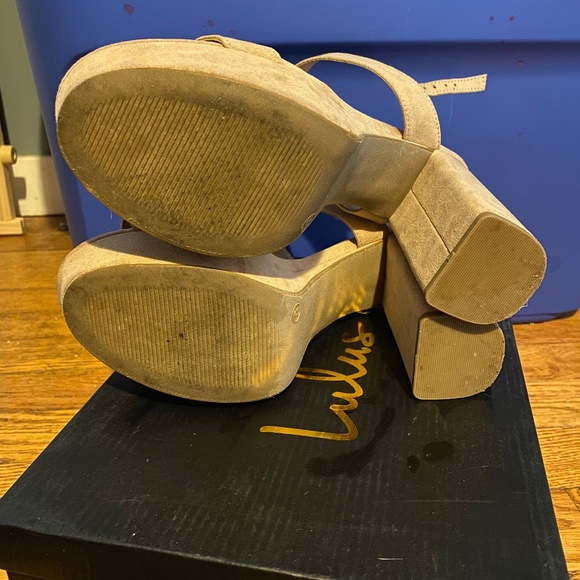 Lulus Acee Natural Suede Platform Heels Beige - Size 8 - Picture 6 of 6